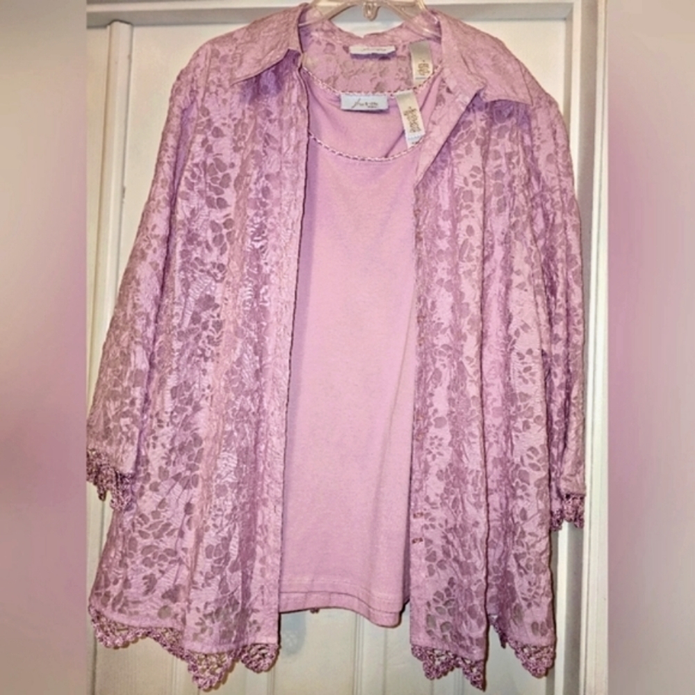 ELEGANT WOMAN J H COLLECTION TWO PIECE BUTTON DOWN SHIRT with TOP SIZE 1XL